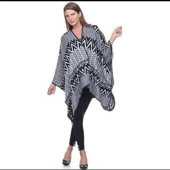 GRAY/BLACK-Geometric Shapes Cape-ONE SIZE/NEW - Picture 2 of 3